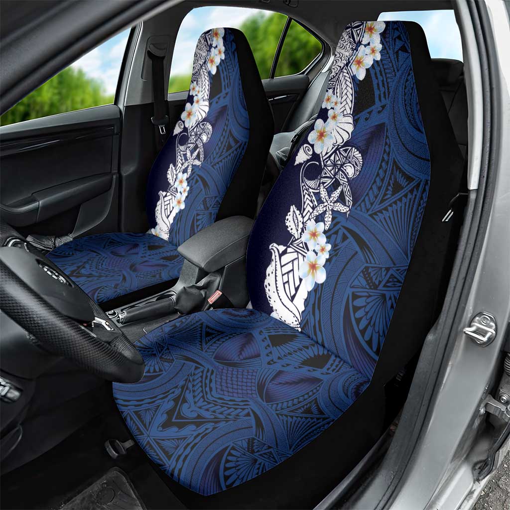 Blue Samoa Tattoo Car Seat Cover Plumeria Samoan Ocean Tatau Pattern - Polynesian Pride