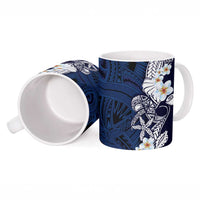 Blue Samoa Tattoo Ceramic Mug Plumeria Samoan Ocean Tatau Pattern - Polynesian Pride