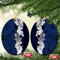 Blue Samoa Tattoo Ceramic Ornament Plumeria Samoan Ocean Tatau Pattern - Polynesian Pride