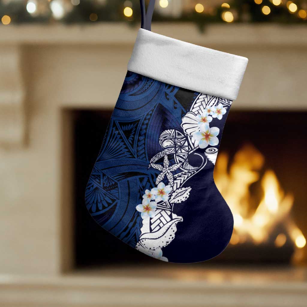 Blue Samoa Tattoo Christmas Stocking Plumeria Samoan Ocean Tatau Pattern - Polynesian Pride