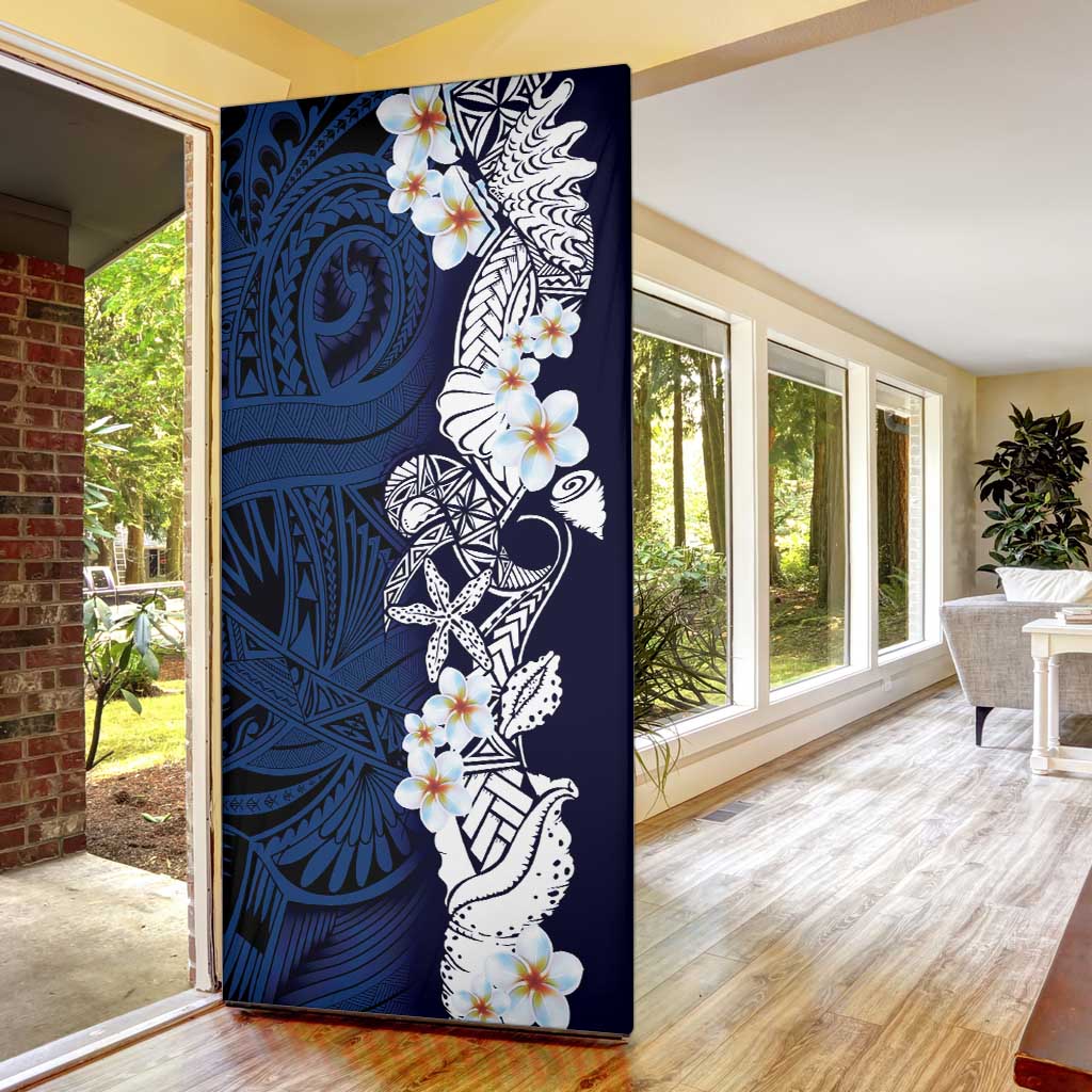 Blue Samoa Tattoo Door Cover Plumeria Samoan Ocean Tatau Pattern - Polynesian Pride