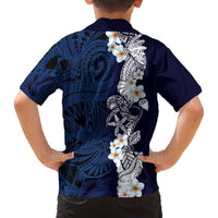 Blue Samoa Tattoo Family Matching Off The Shoulder Long Sleeve Dress and Hawaiian Shirt Plumeria Samoan Ocean Tatau Pattern - Polynesian Pride