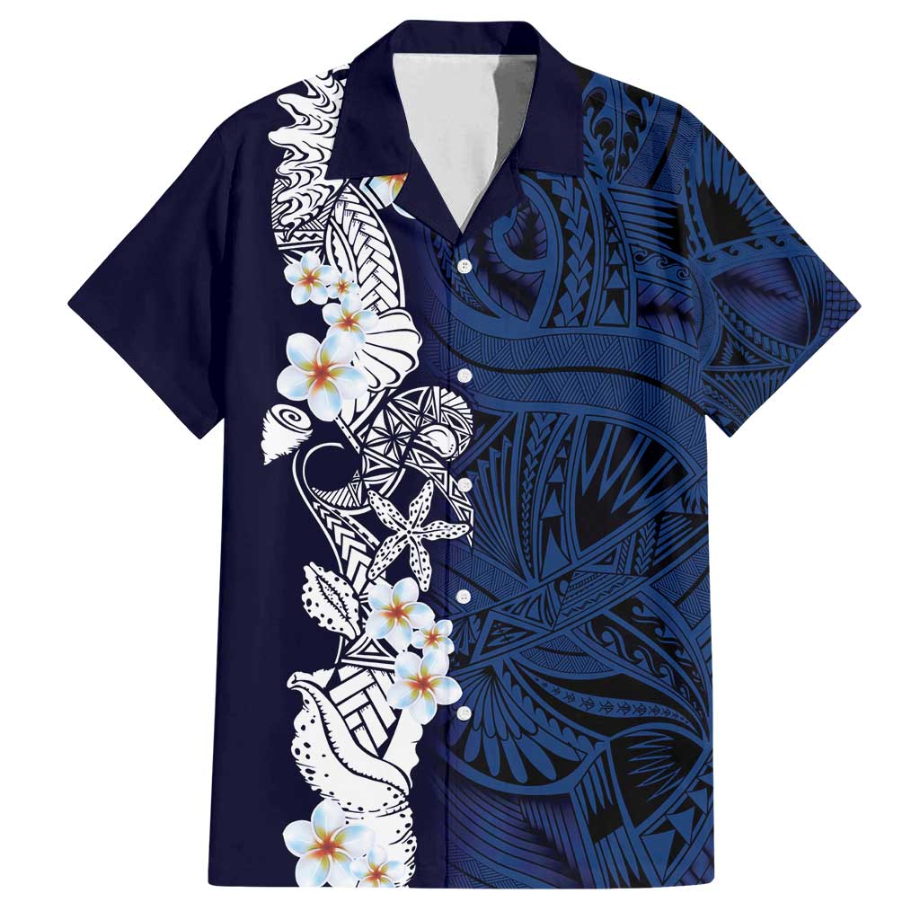 Blue Samoa Tattoo Family Matching Puletasi and Hawaiian Shirt Plumeria Samoan Ocean Tatau Pattern - Polynesian Pride