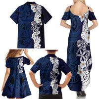Blue Samoa Tattoo Family Matching Summer Maxi Dress and Hawaiian Shirt Plumeria Samoan Ocean Tatau Pattern - Polynesian Pride