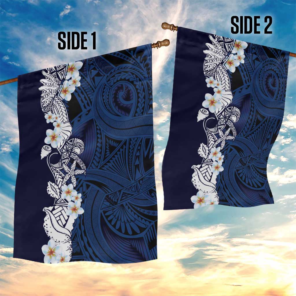 Blue Samoa Tattoo Garden Flag Plumeria Samoan Ocean Tatau Pattern - Polynesian Pride