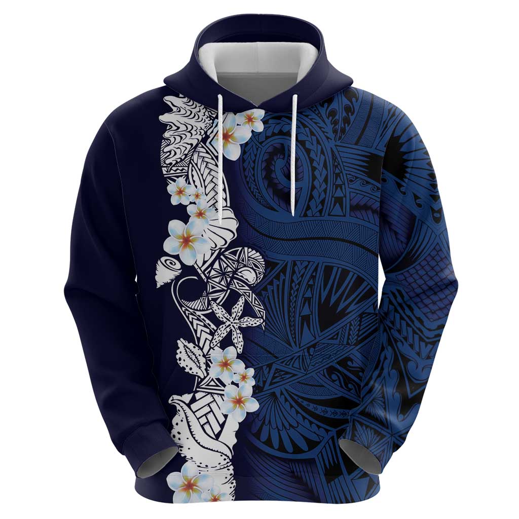 Blue Samoa Tattoo Hoodie Plumeria Samoan Ocean Tatau Pattern - Polynesian Pride