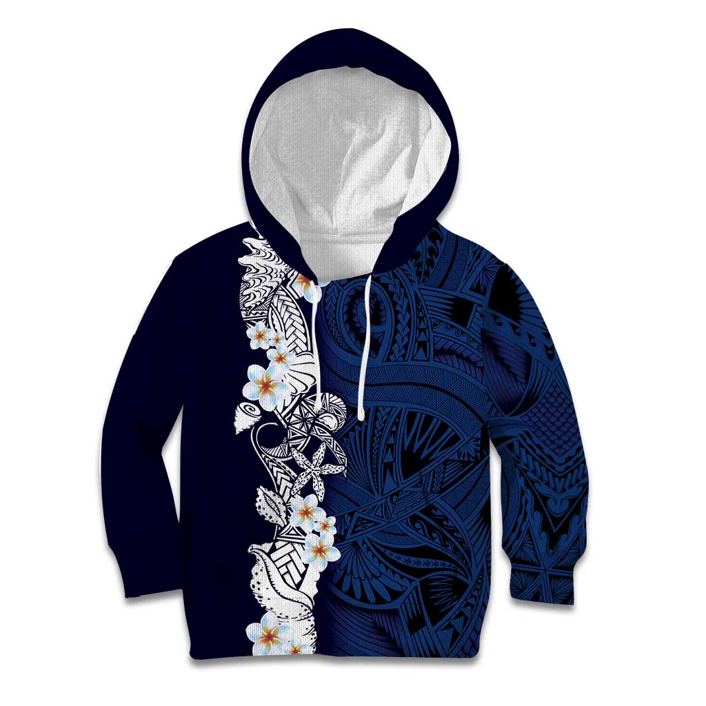 Blue Samoa Tattoo Kid Hoodie Plumeria Samoan Ocean Tatau Pattern - Polynesian Pride