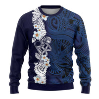 Blue Samoa Tattoo Ugly Christmas Sweater Plumeria Samoan Ocean Tatau Pattern - Polynesian Pride