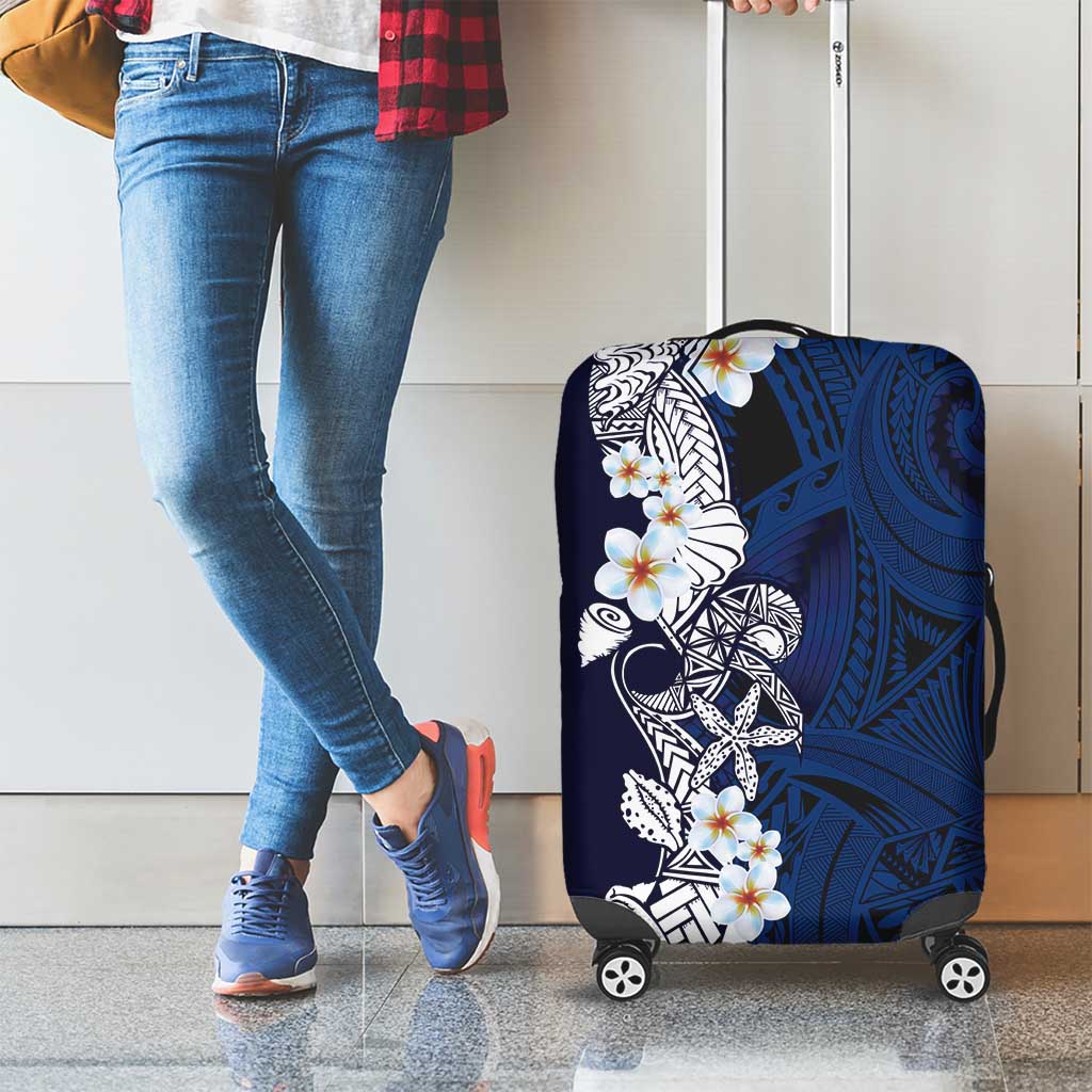 Blue Samoa Tattoo Luggage Cover Plumeria Samoan Ocean Tatau Pattern - Polynesian Pride