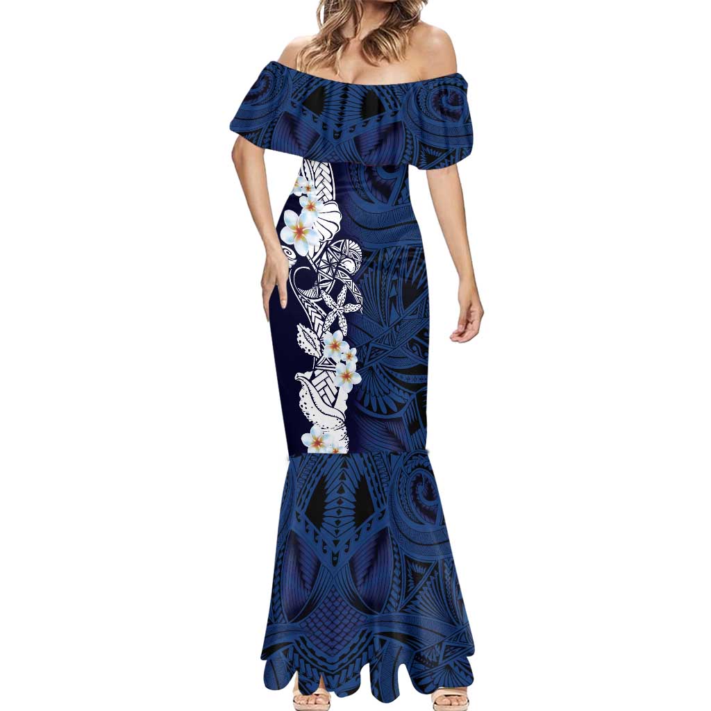Blue Samoa Tattoo Mermaid Dress Plumeria Samoan Ocean Tatau Pattern - Polynesian Pride