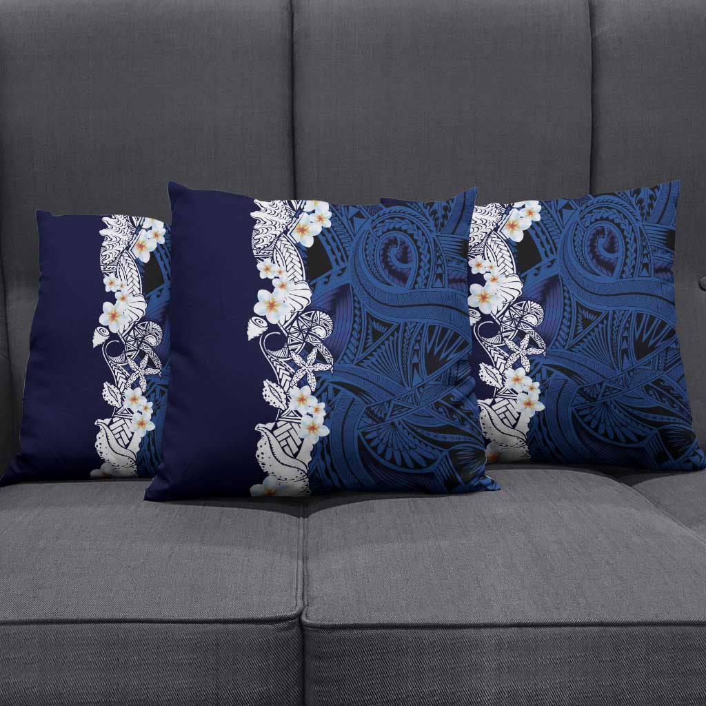 Blue Samoa Tattoo Pillow Cover Plumeria Samoan Ocean Tatau Pattern - Polynesian Pride