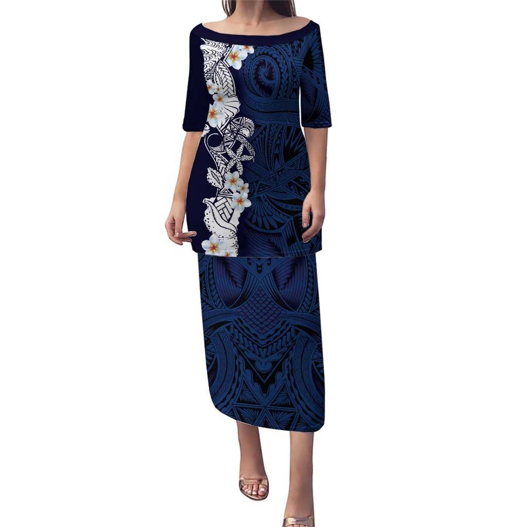 Blue Samoa Tattoo Puletasi Plumeria Samoan Ocean Tatau Pattern - Polynesian Pride