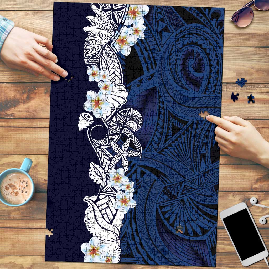 Blue Samoa Tattoo Puzzle Plumeria Samoan Ocean Tatau Pattern - Polynesian Pride