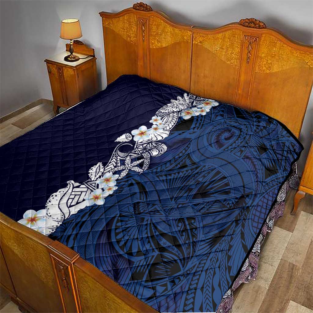 Blue Samoa Tattoo Quilt Plumeria Samoan Ocean Tatau Pattern - Polynesian Pride