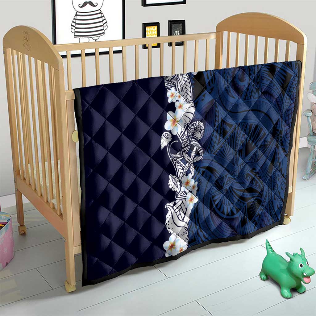 Blue Samoa Tattoo Quilt Plumeria Samoan Ocean Tatau Pattern - Polynesian Pride