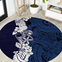 Blue Samoa Tattoo Round Carpet Plumeria Samoan Ocean Tatau Pattern - Polynesian Pride