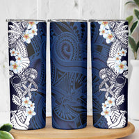 Blue Samoa Tattoo Skinny Tumbler Plumeria Samoan Ocean Tatau Pattern - Polynesian Pride