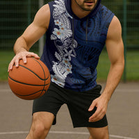 Blue Samoa Tattoo Sleeveless Hoodie Plumeria Samoan Ocean Tatau Pattern - Polynesian Pride