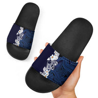 Blue Samoa Tattoo Slide Sandals Plumeria Samoan Ocean Tatau Pattern - Polynesian Pride