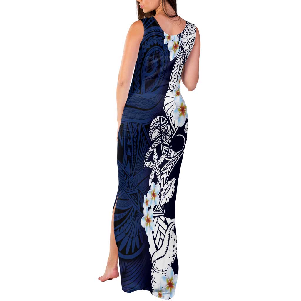 Blue Samoa Tattoo Tank Maxi Dress Plumeria Samoan Ocean Tatau Pattern - Polynesian Pride