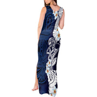 Blue Samoa Tattoo Tank Maxi Dress Plumeria Samoan Ocean Tatau Pattern - Polynesian Pride