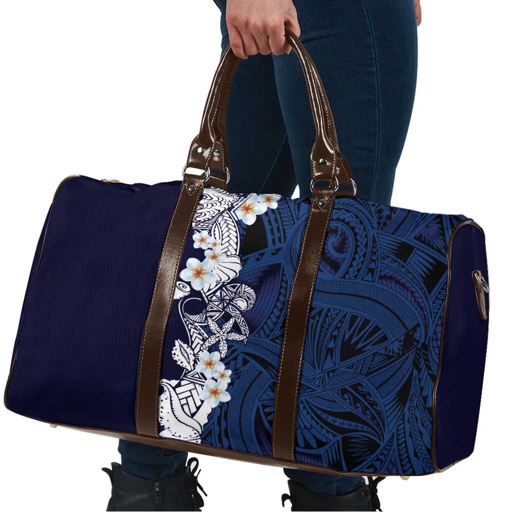 Blue Samoa Tattoo Travel Bag Plumeria Samoan Ocean Tatau Pattern - Polynesian Pride