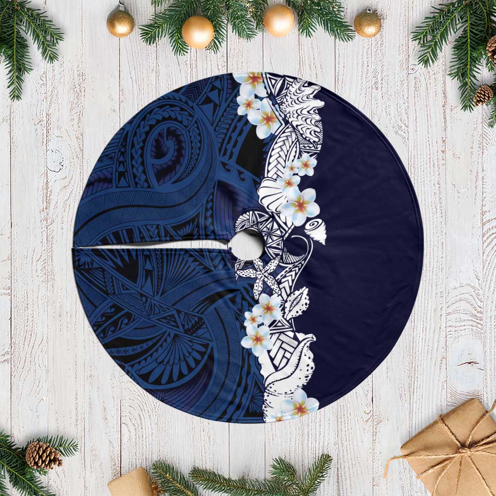 Blue Samoa Tattoo Tree Skirt Plumeria Samoan Ocean Tatau Pattern - Polynesian Pride