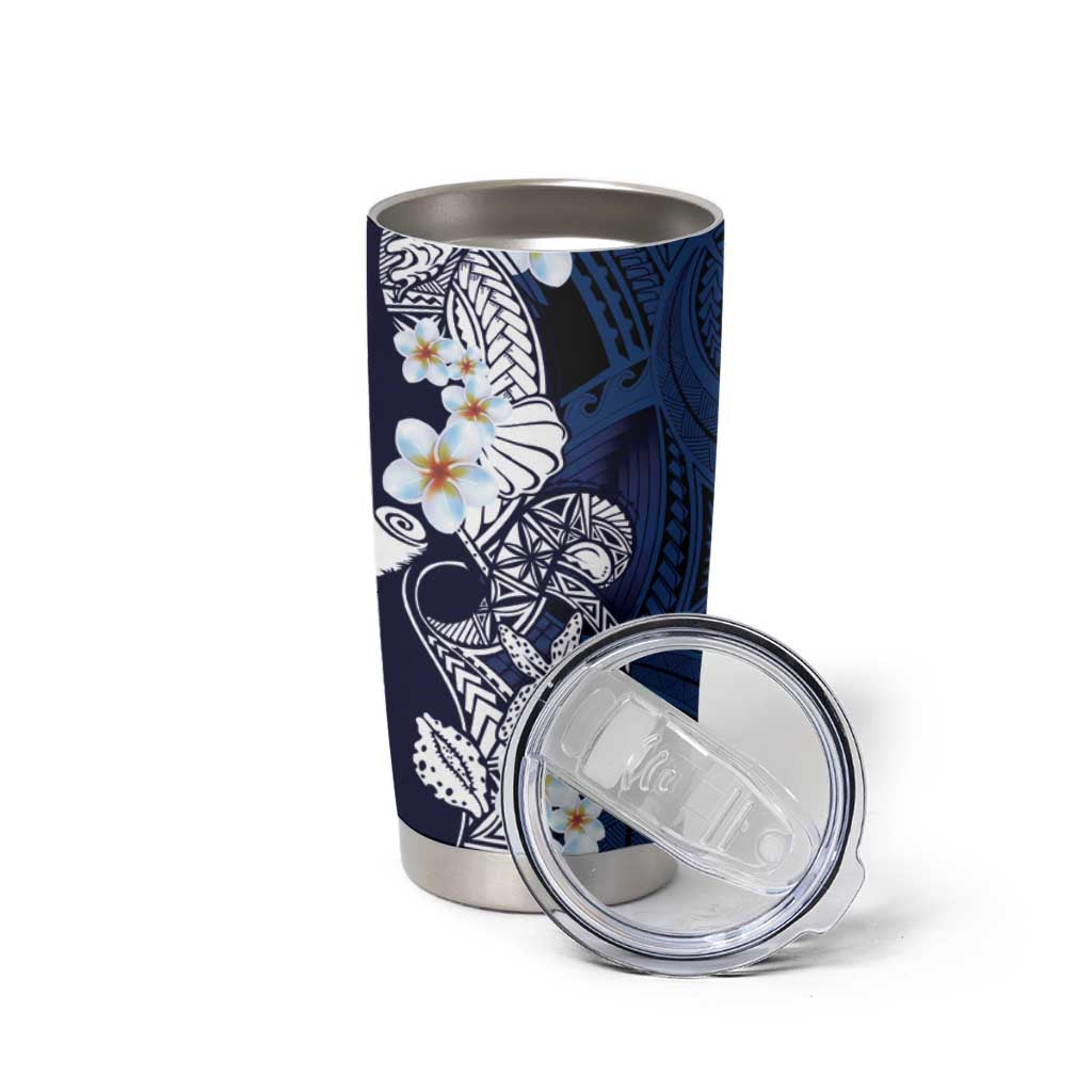 Blue Samoa Tattoo Tumbler Cup Plumeria Samoan Ocean Tatau Pattern - Polynesian Pride