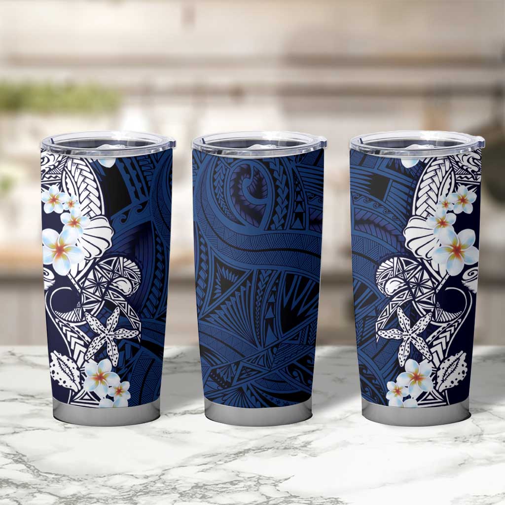 Blue Samoa Tattoo Tumbler Cup Plumeria Samoan Ocean Tatau Pattern - Polynesian Pride