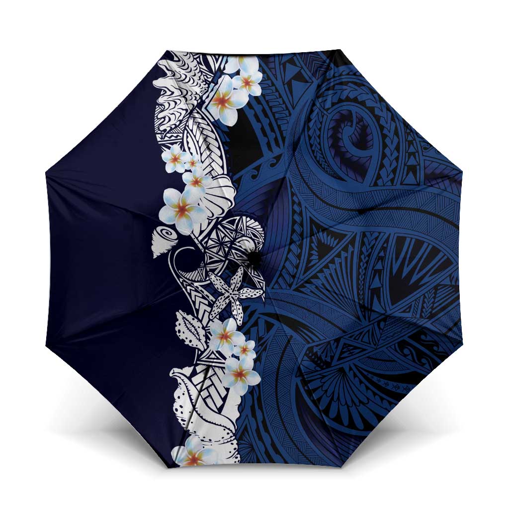 Blue Samoa Tattoo Umbrella Plumeria Samoan Ocean Tatau Pattern - Polynesian Pride