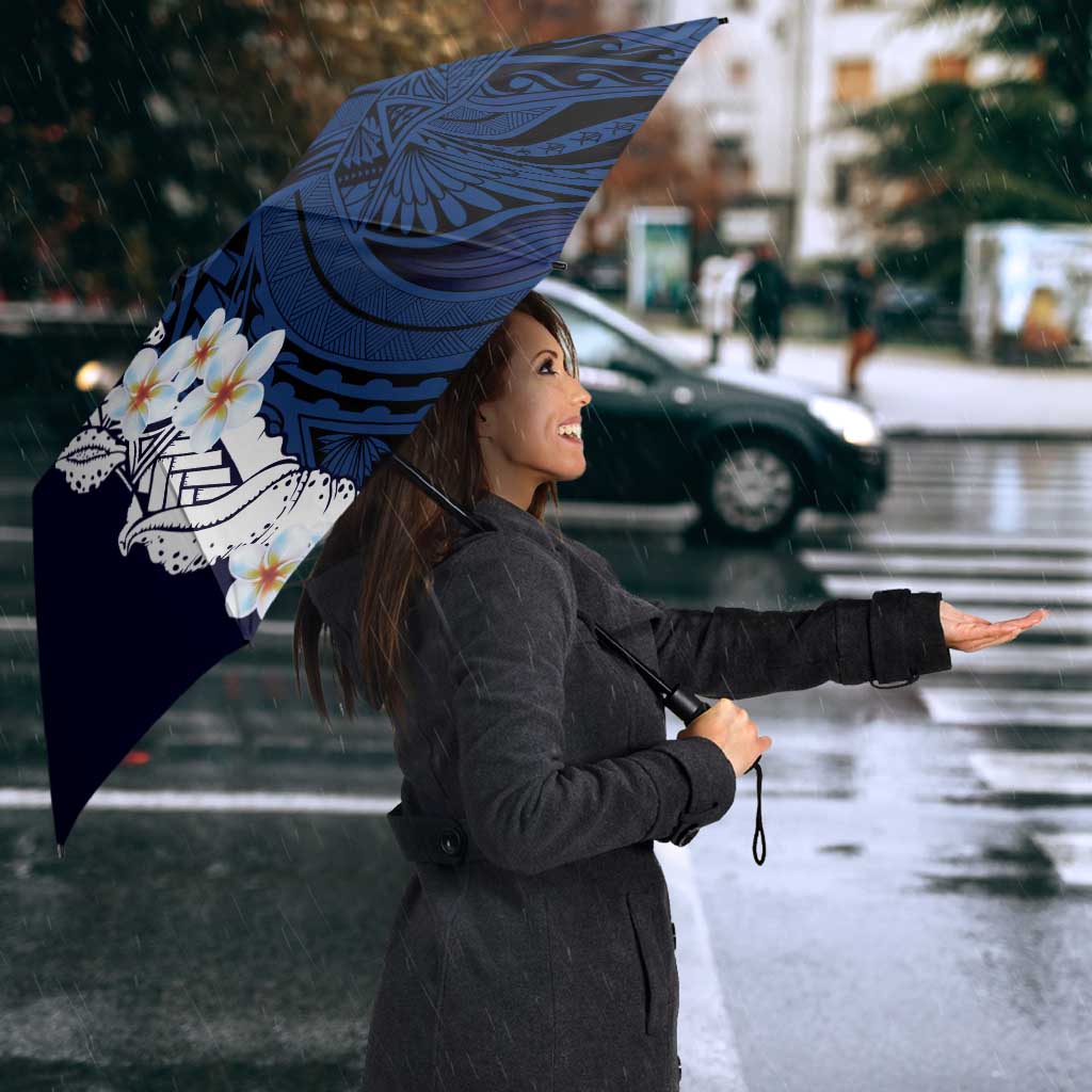 Blue Samoa Tattoo Umbrella Plumeria Samoan Ocean Tatau Pattern - Polynesian Pride