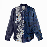 Blue Samoa Tattoo Women Casual Shirt Plumeria Samoan Ocean Tatau Pattern - Polynesian Pride