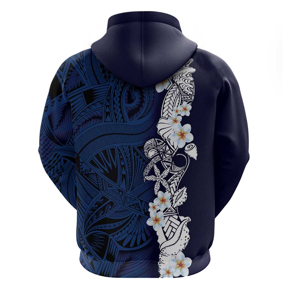 Blue Samoa Tattoo Zip Hoodie Plumeria Samoan Ocean Tatau Pattern - Polynesian Pride