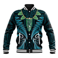 Aotearoa Pounamu Niho Baseball Jacket Silver Fern Mix Maori Pattern - Turquoise LT14 Unisex Turquoise - Polynesian Pride