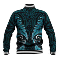 Aotearoa Pounamu Niho Baseball Jacket Silver Fern Mix Maori Pattern - Turquoise LT14 - Polynesian Pride