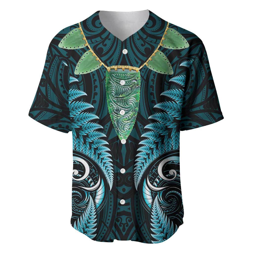 Aotearoa Pounamu Niho Baseball Jersey Silver Fern Mix Maori Pattern - Turquoise LT14 Turquoise - Polynesian Pride