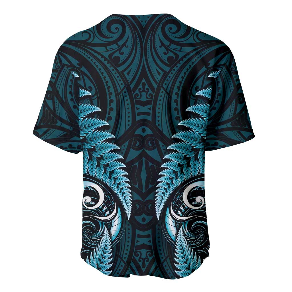 Aotearoa Pounamu Niho Baseball Jersey Silver Fern Mix Maori Pattern - Turquoise LT14 - Polynesian Pride