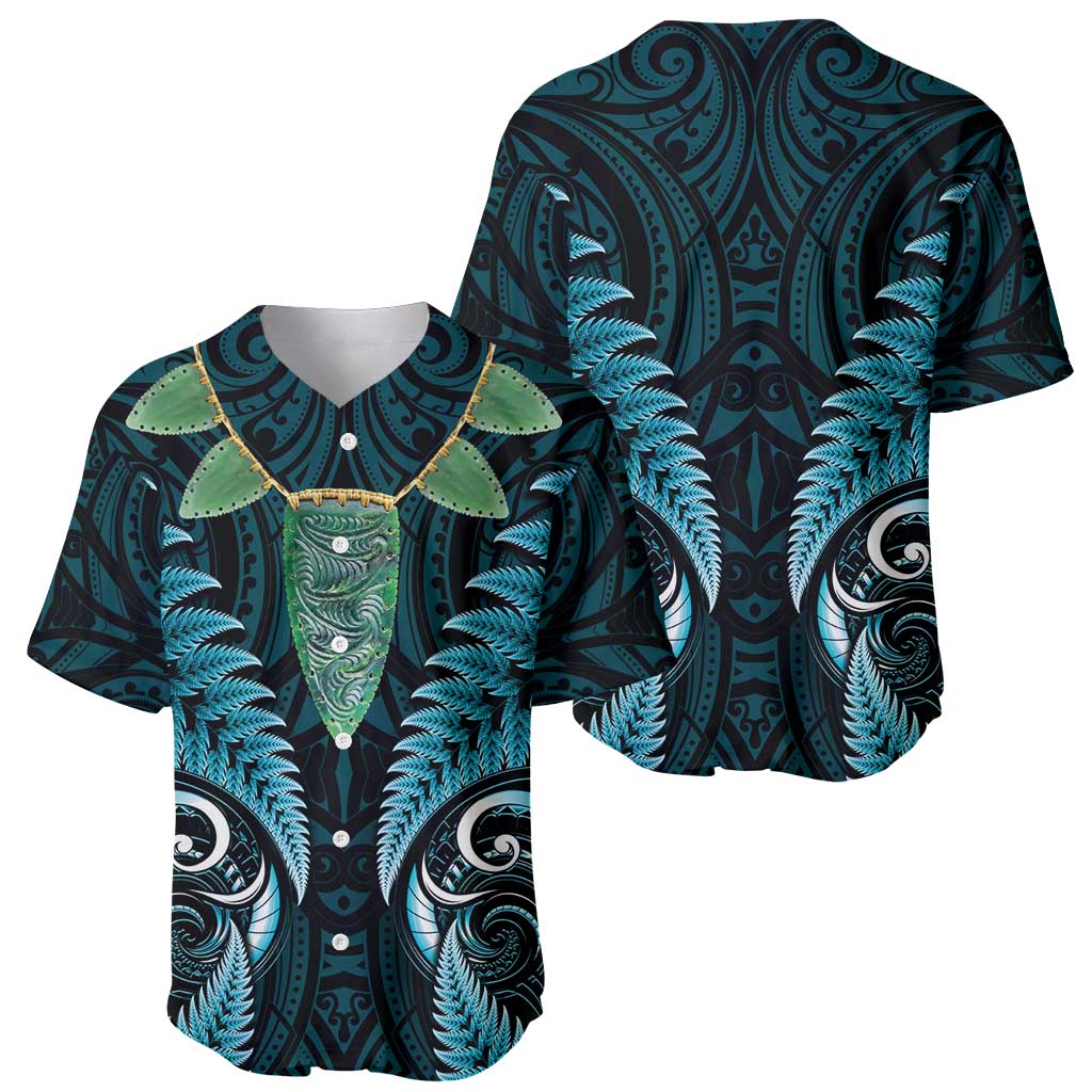 Aotearoa Pounamu Niho Baseball Jersey Silver Fern Mix Maori Pattern - Turquoise LT14 - Polynesian Pride