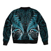 Aotearoa Pounamu Niho Bomber Jacket Silver Fern Mix Maori Pattern - Turquoise