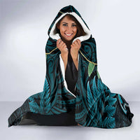 Aotearoa Pounamu Niho Hooded Blanket Silver Fern Mix Maori Pattern - Turquoise LT14 - Polynesian Pride