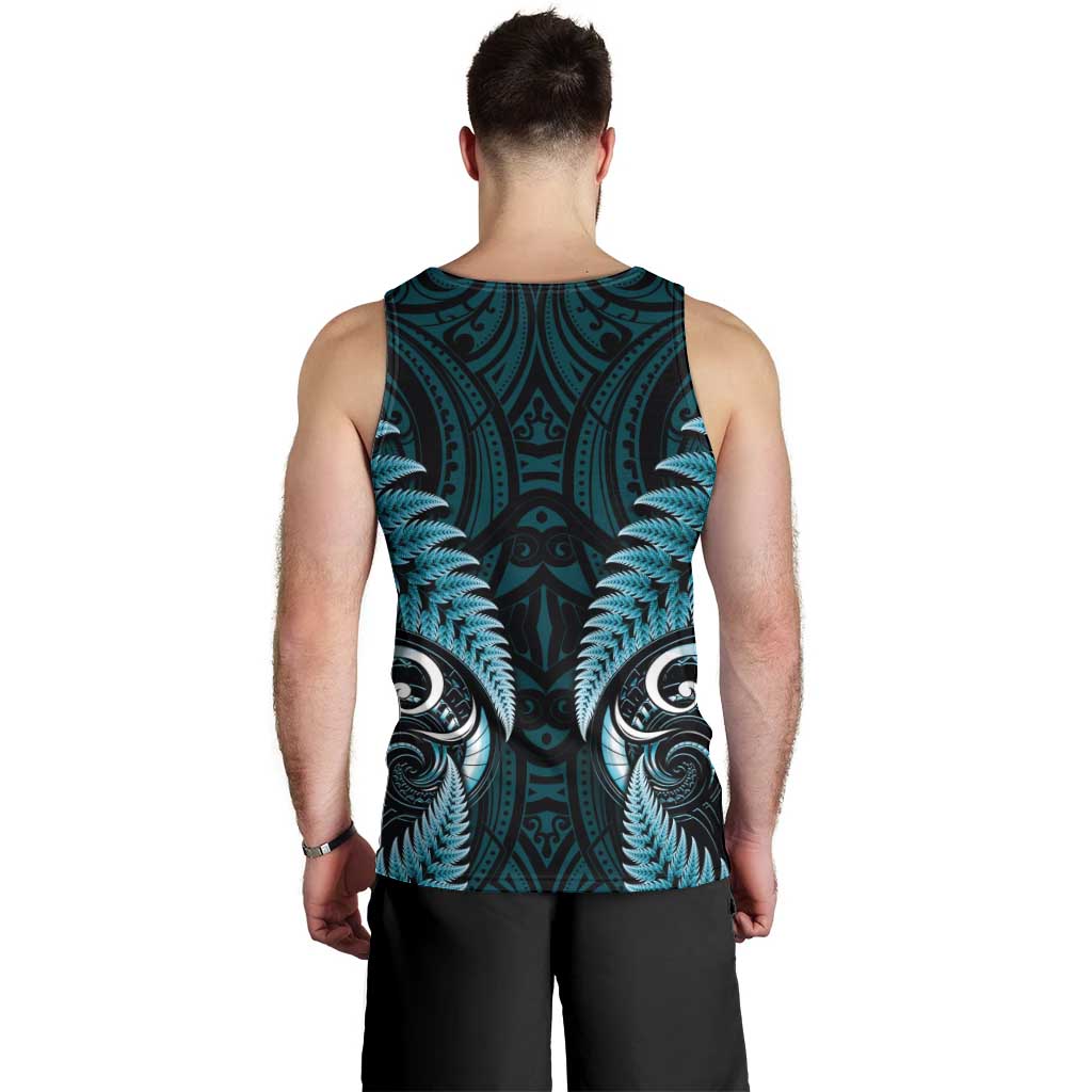 Aotearoa Pounamu Niho Men Tank Top Silver Fern Mix Maori Pattern - Turquoise