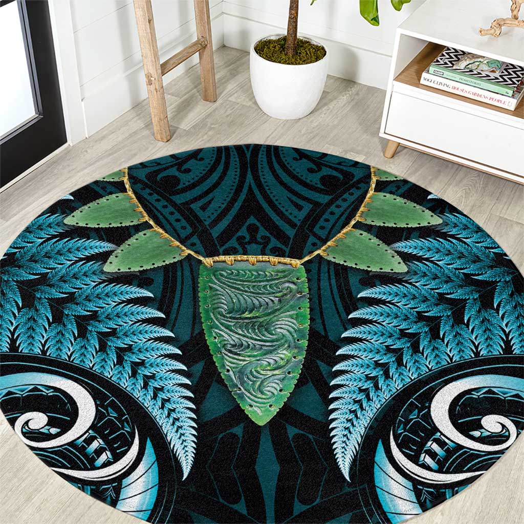 Aotearoa Pounamu Niho Round Carpet Silver Fern Mix Maori Pattern - Turquoise LT14 Turquoise - Polynesian Pride