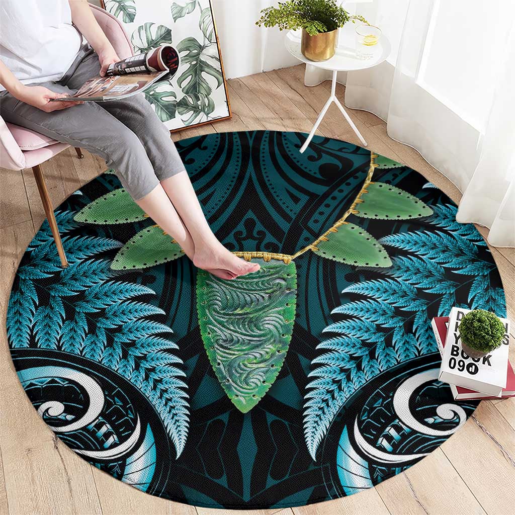 Aotearoa Pounamu Niho Round Carpet Silver Fern Mix Maori Pattern - Turquoise LT14 - Polynesian Pride