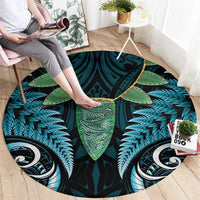 Aotearoa Pounamu Niho Round Carpet Silver Fern Mix Maori Pattern - Turquoise LT14 - Polynesian Pride