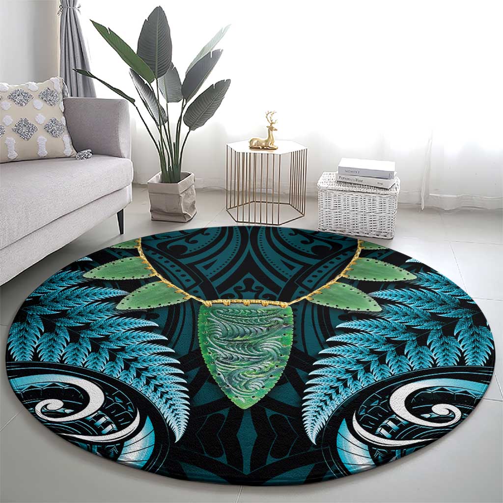 Aotearoa Pounamu Niho Round Carpet Silver Fern Mix Maori Pattern - Turquoise LT14 - Polynesian Pride