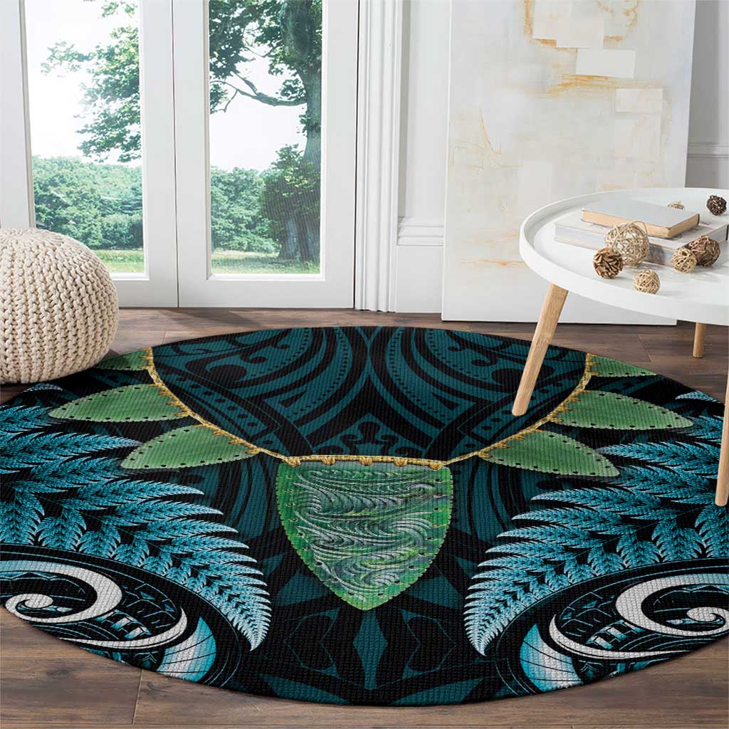 Aotearoa Pounamu Niho Round Carpet Silver Fern Mix Maori Pattern - Turquoise LT14 - Polynesian Pride
