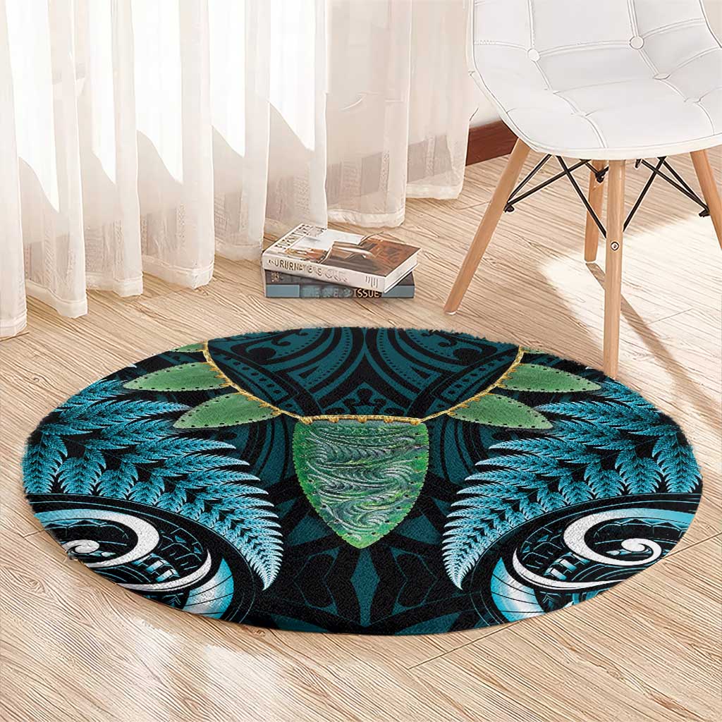 Aotearoa Pounamu Niho Round Carpet Silver Fern Mix Maori Pattern - Turquoise LT14 - Polynesian Pride