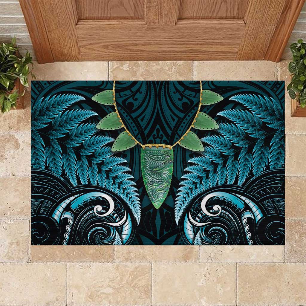 Aotearoa Pounamu Niho Rubber Doormat Silver Fern Mix Maori Pattern - Turquoise LT14 Turquoise - Polynesian Pride