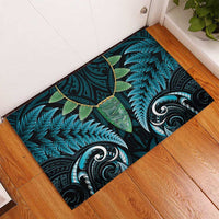 Aotearoa Pounamu Niho Rubber Doormat Silver Fern Mix Maori Pattern - Turquoise LT14 - Polynesian Pride