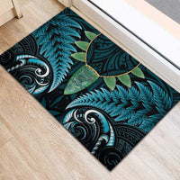 Aotearoa Pounamu Niho Rubber Doormat Silver Fern Mix Maori Pattern - Turquoise LT14 - Polynesian Pride